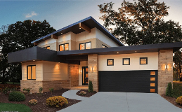 Modern Steel Grooved Panel with Plain Short Windows down the right side in Black Finish